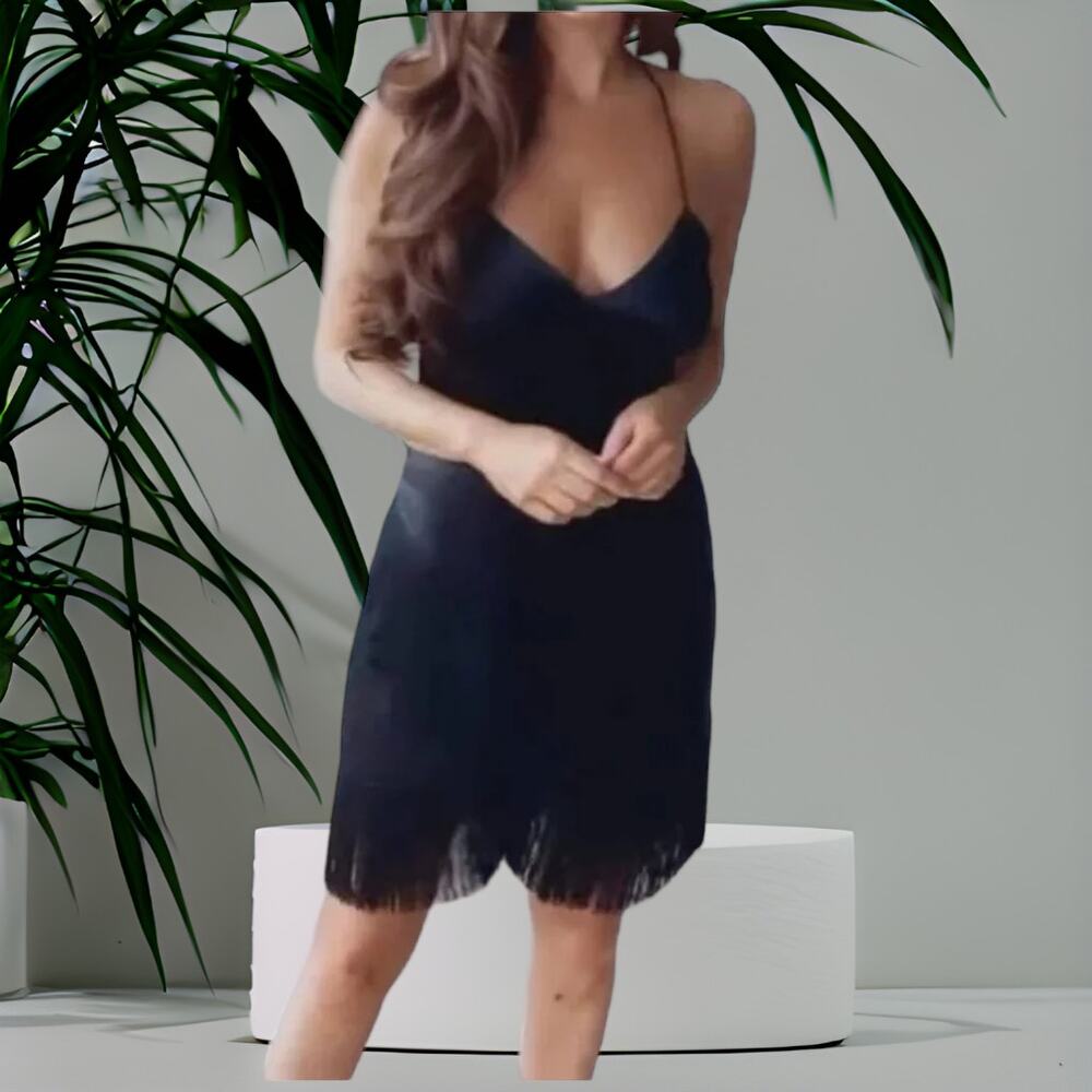NWT Zara Black Fringe Mini Dress Medium W/Stretch MSRP $129